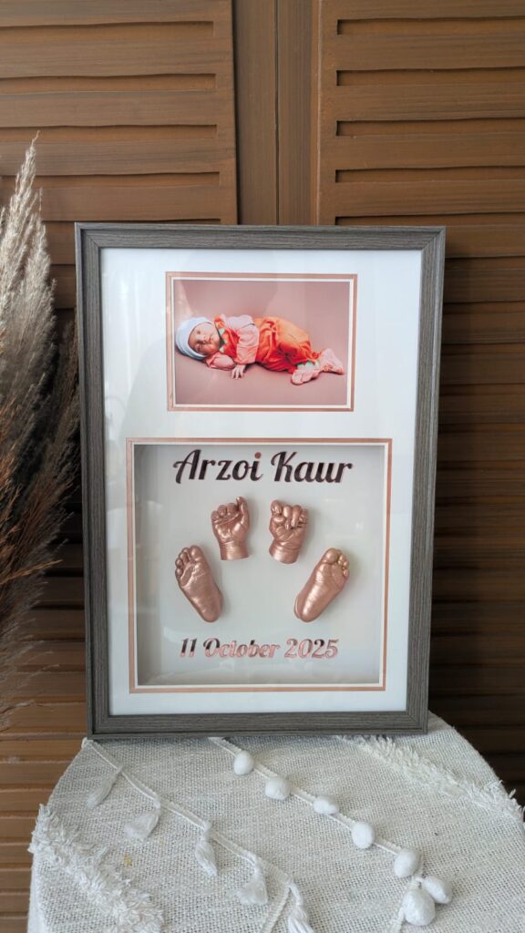 Newborn baby 3D hand and feet impressions in premium wooden frame