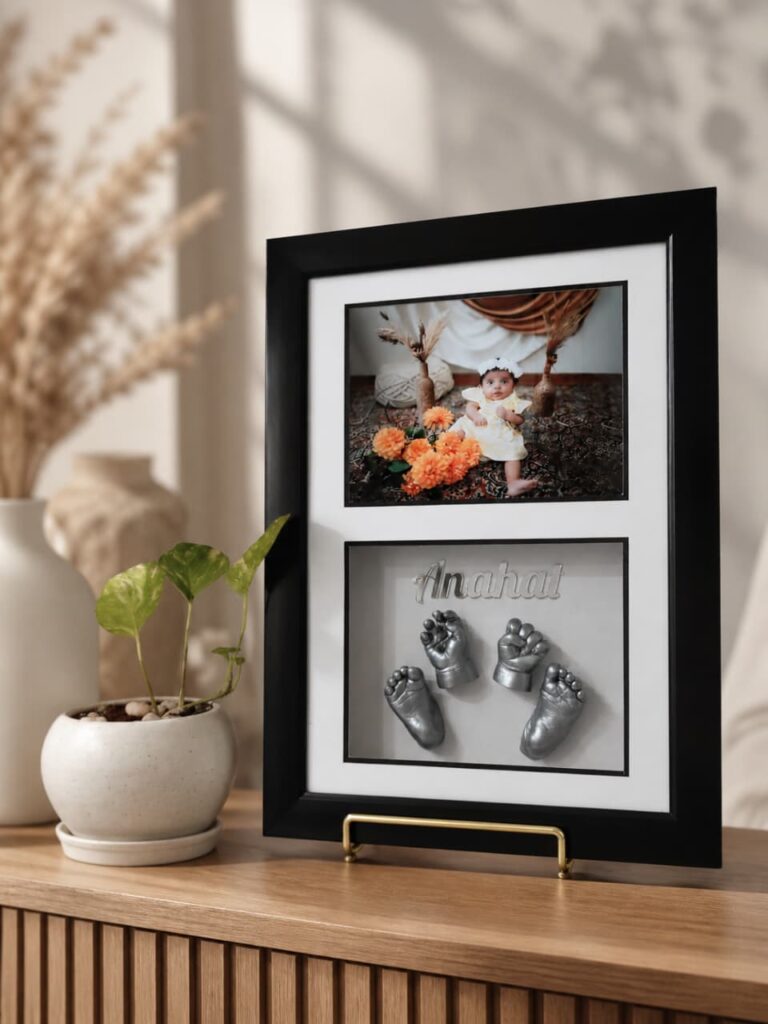 Newborn baby 3D hand and feet impressions in premium wooden frame
