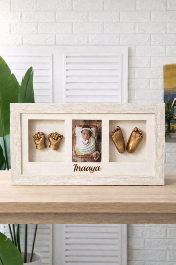 Newborn baby 3D hand and feet impressions in premium wooden frame