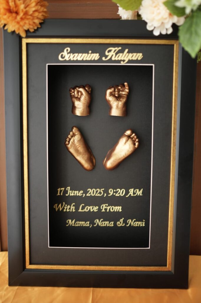 Newborn baby 3D hand and feet impressions in premium wooden frame