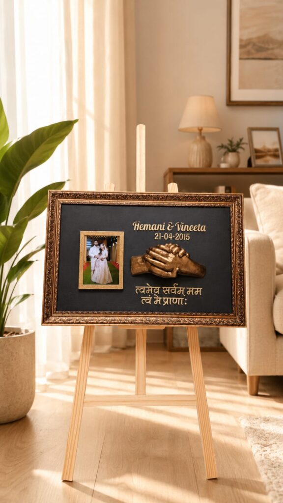 Couple casting frame designed in carving frame and a picture is inside a small photo frame of size 5*7