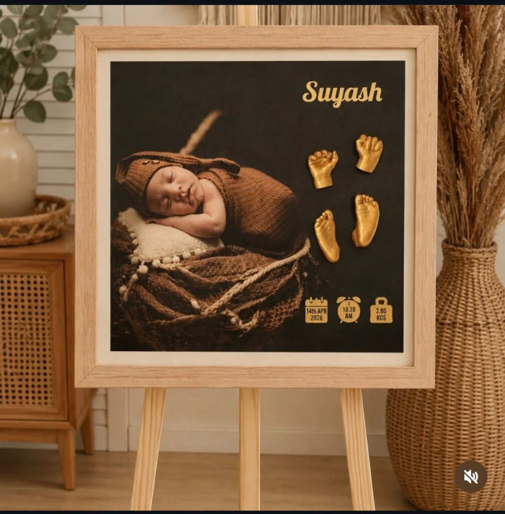 Premium casting frame of size 20*20 with full background picture and 3D cutouts for baby's details